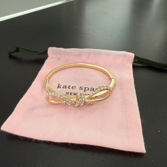 Kate Spade Skinny Mini Pave Bow Bangle Bracelet, Gold - Picture 2 of 5